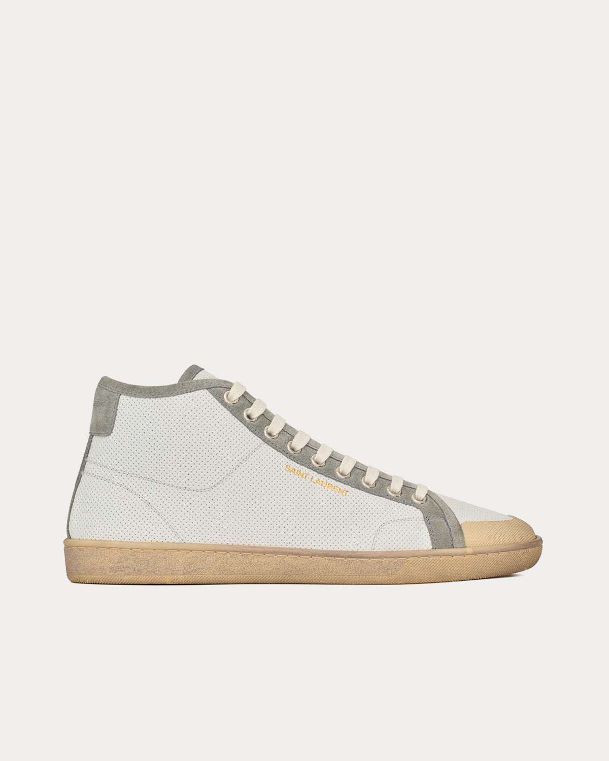 Saint Laurent SL/39 Court Classic Leather & Suede Blanc Optique / Paris Roof Mid Top Sneakers - 1