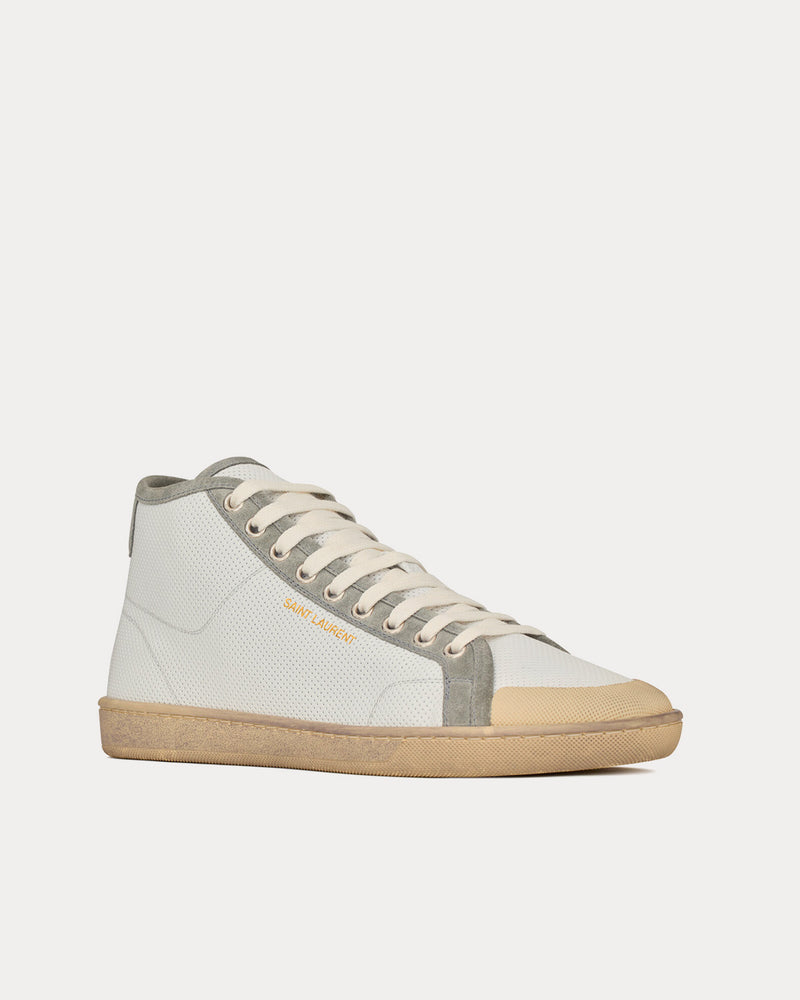 Saint Laurent SL/39 Court Classic Leather & Suede Blanc Optique / Paris Roof Mid Top Sneakers - 3