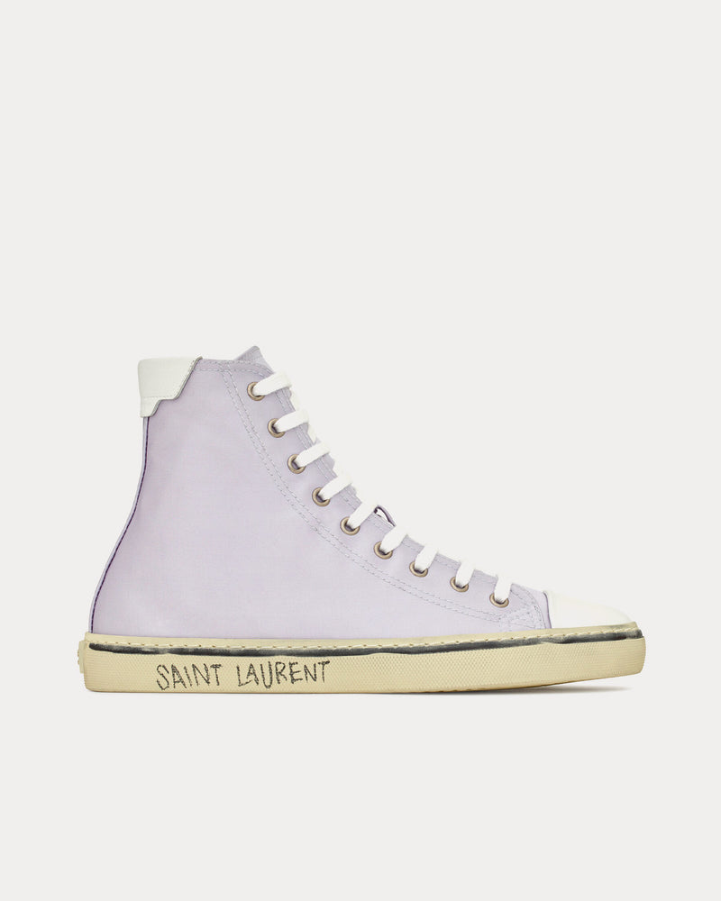 Saint Laurent Malibu Crepe Satin & Smooth Leather Soft Lila / Optic White High Top Sneakers - 1