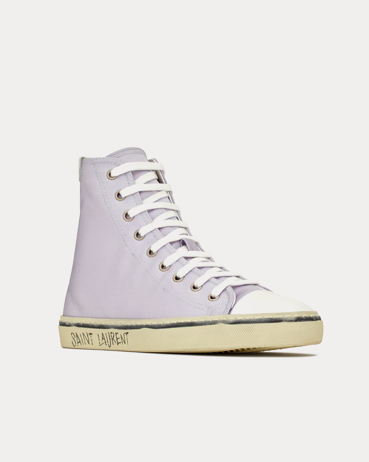 Saint Laurent Malibu Crepe Satin & Smooth Leather Soft Lila / Optic White High Top Sneakers - 3