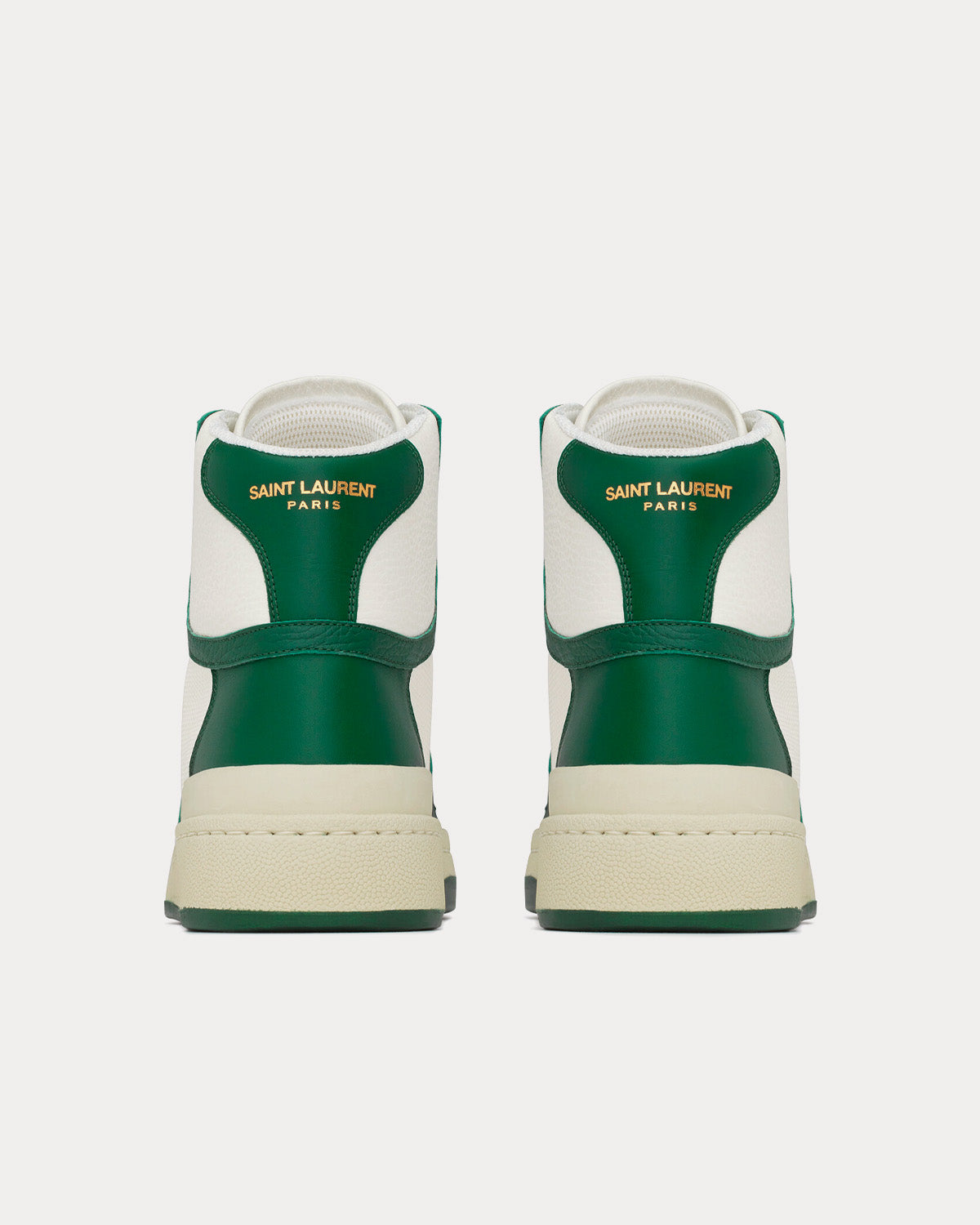 Saint Laurent SL/24 Smooth & Perforated Leather White / Dark Green High Top Sneakers - 4