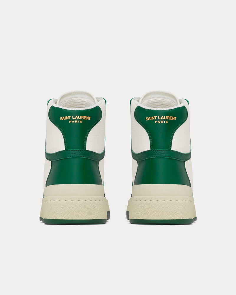 Saint Laurent SL/24 Smooth & Perforated Leather White / Dark Green High Top Sneakers - 4