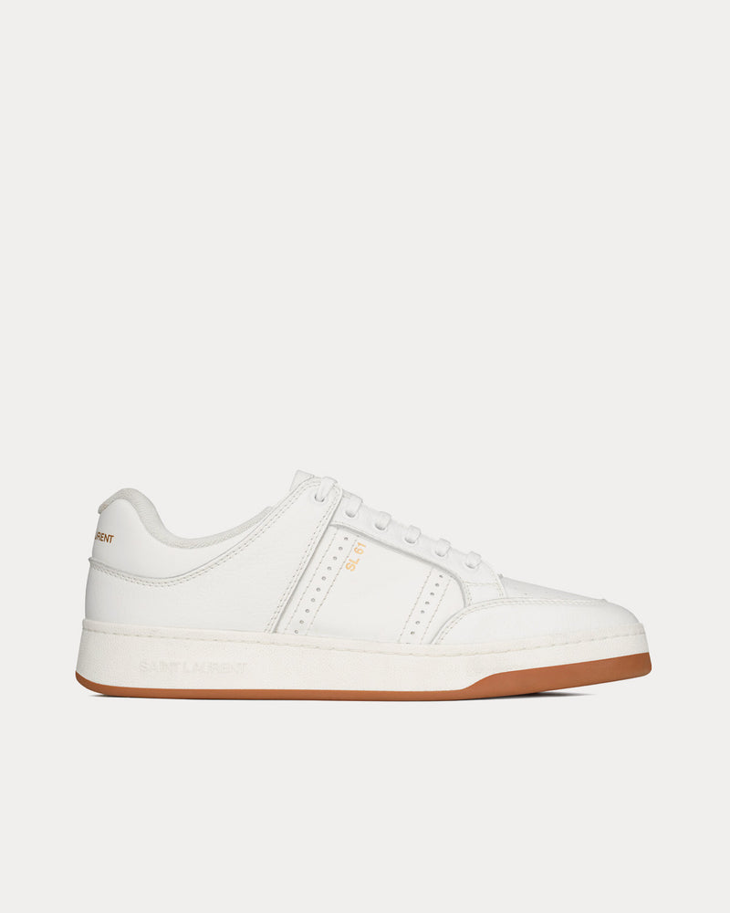 Saint Laurent SL/61 Grained Leather White Low Top Sneakers - 1