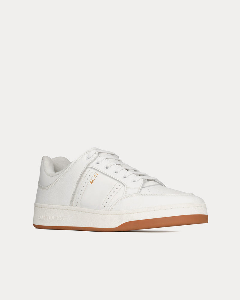 Saint Laurent SL/61 Grained Leather White Low Top Sneakers - 4