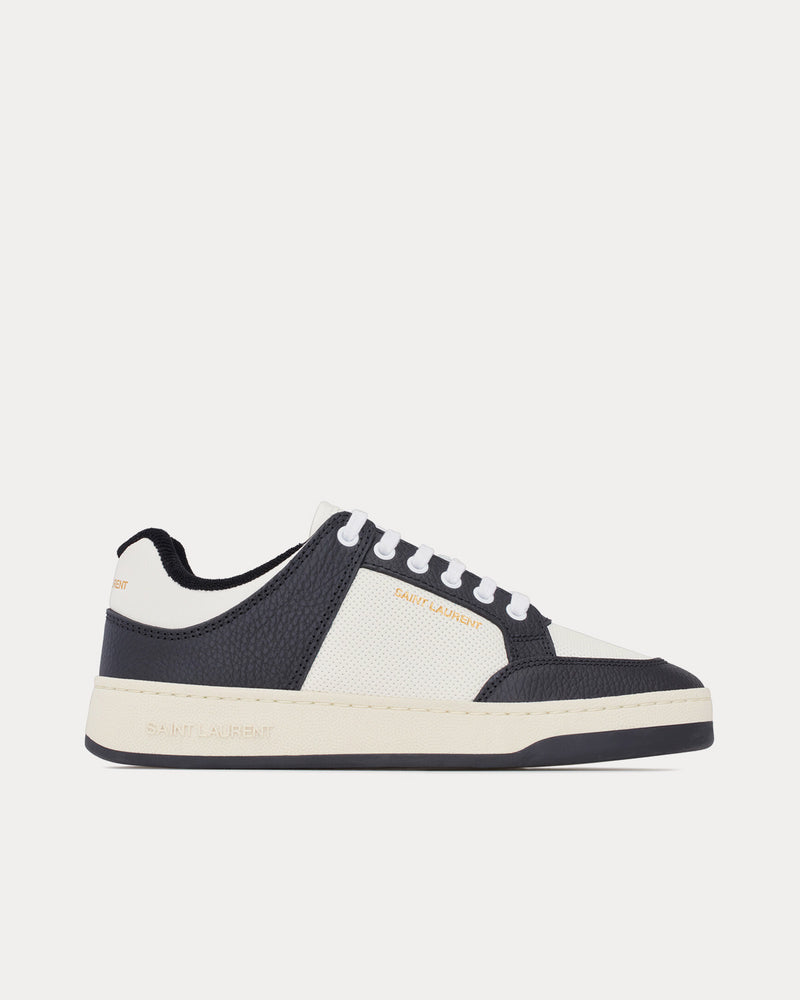 Saint Laurent SL/61 Smooth & Grained Leather White / Black Low Top Sneakers - 1