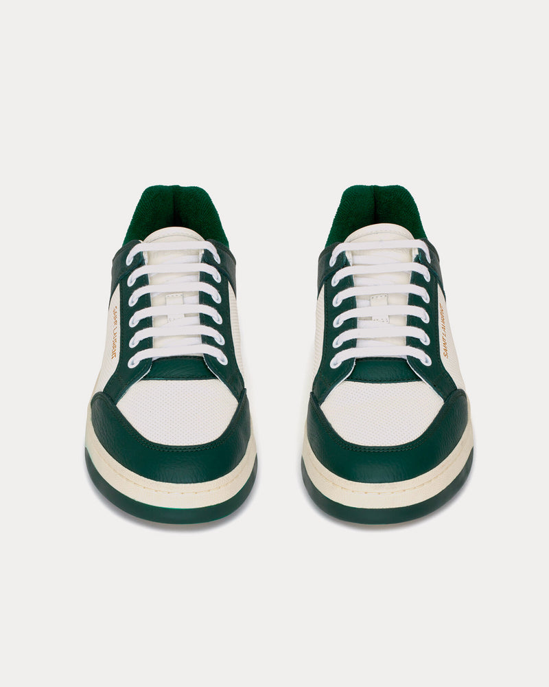 Saint Laurent SL/61 Smooth & Grained Leather White / Dark Green Low Top Sneakers - 2