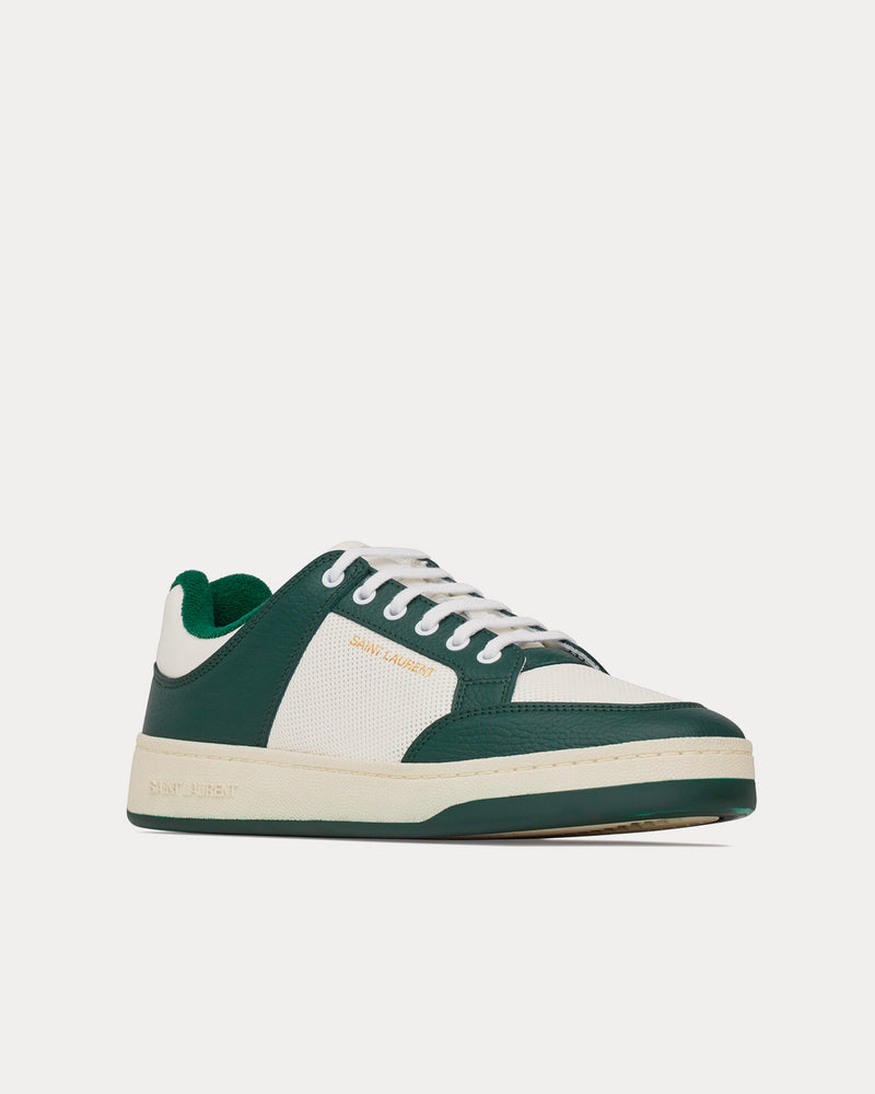 Saint Laurent SL/61 Smooth & Grained Leather White / Dark Green Low Top Sneakers - 3