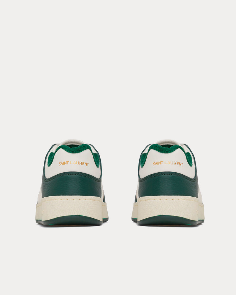 Saint Laurent SL/61 Smooth & Grained Leather White / Dark Green Low Top Sneakers - 4