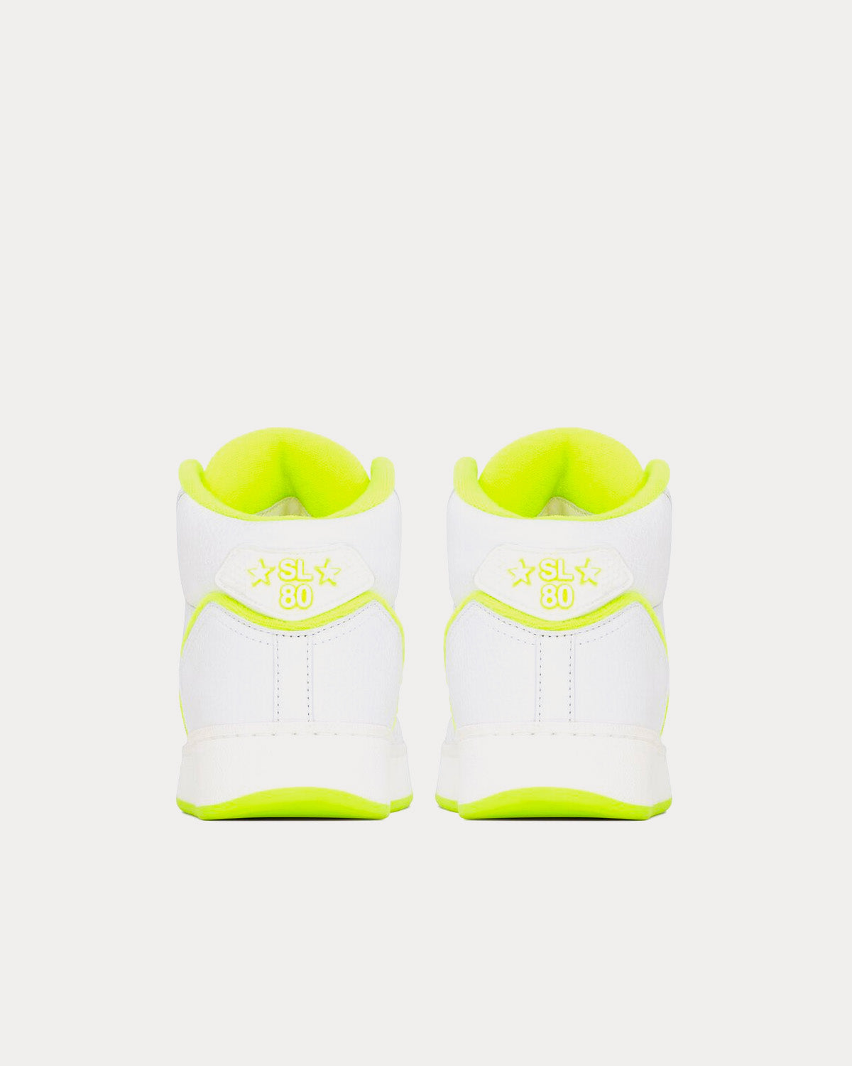 Saint Laurent SL/80 Smooth & Grained Leather Blanc Optique et Jaune Fluo Mid Top Sneakers - 4