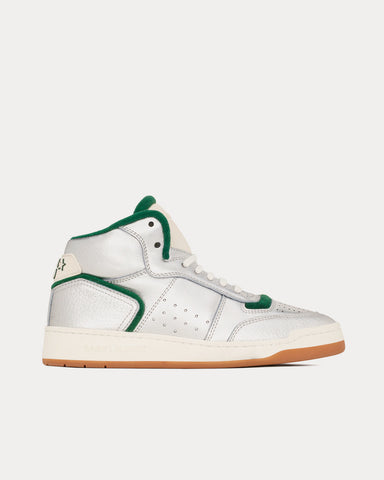 Saint Laurent SL/80 Metallic & Smooth Leather Argent Et Dark Emerald Green Mid Top Sneakers