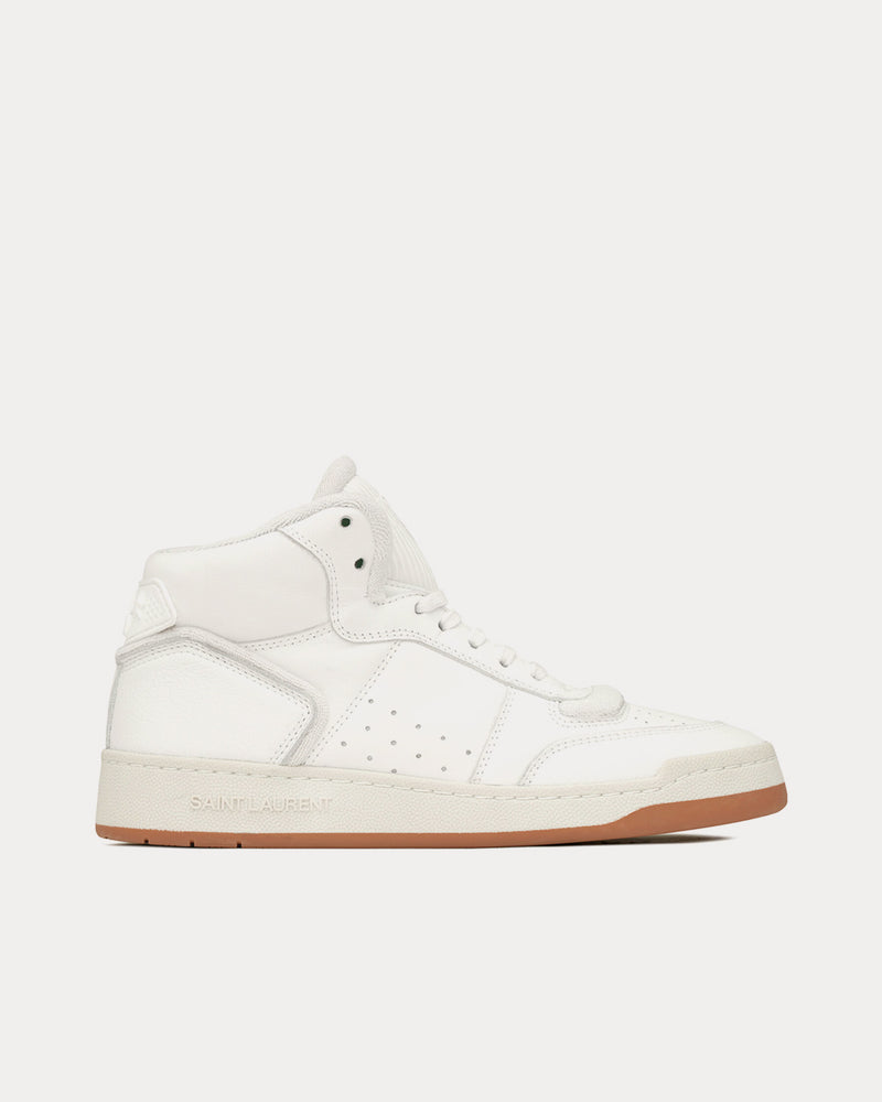 Saint Laurent SL/80 Smooth & Grained Leather Blanc Mid Top Sneakers - 1