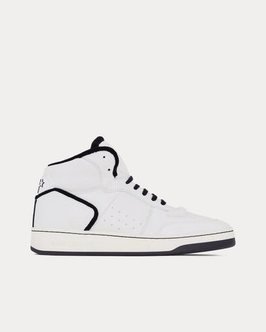 Saint Laurent SL/80 Smooth & Grained Leather Blanc Optique / Black Mid Top Sneakers