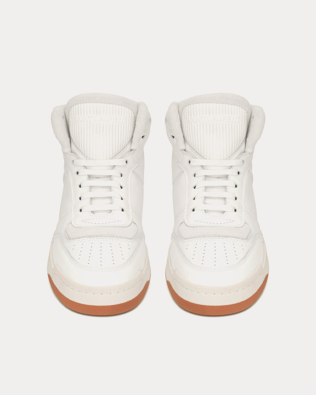 Saint Laurent SL/80 Smooth & Grained Leather Blanc Mid Top Sneakers - 2