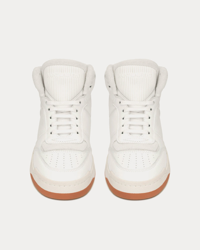 Saint Laurent SL/80 Smooth & Grained Leather Blanc Mid Top Sneakers - 2