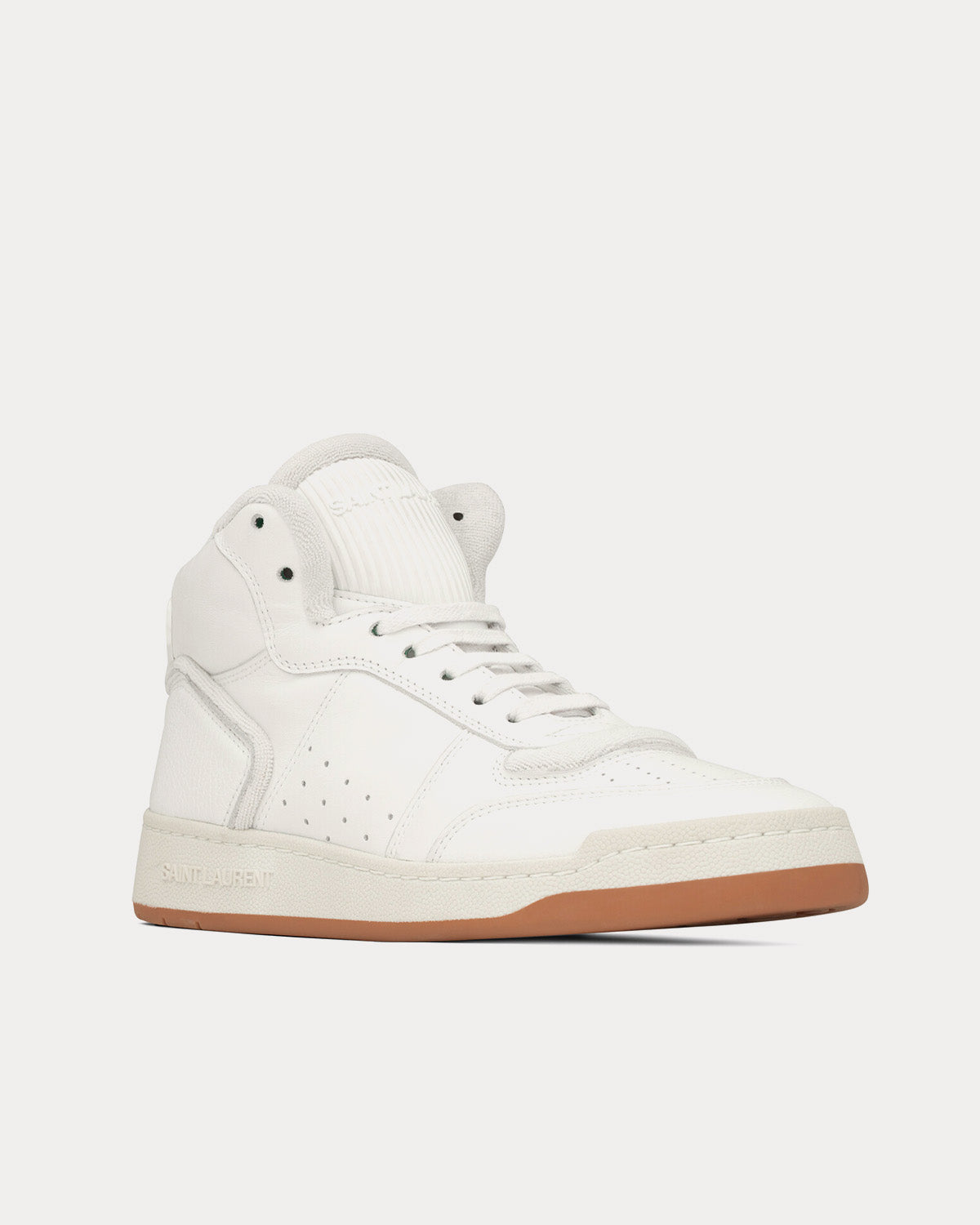 Saint Laurent SL/80 Smooth & Grained Leather Blanc Mid Top Sneakers - 3