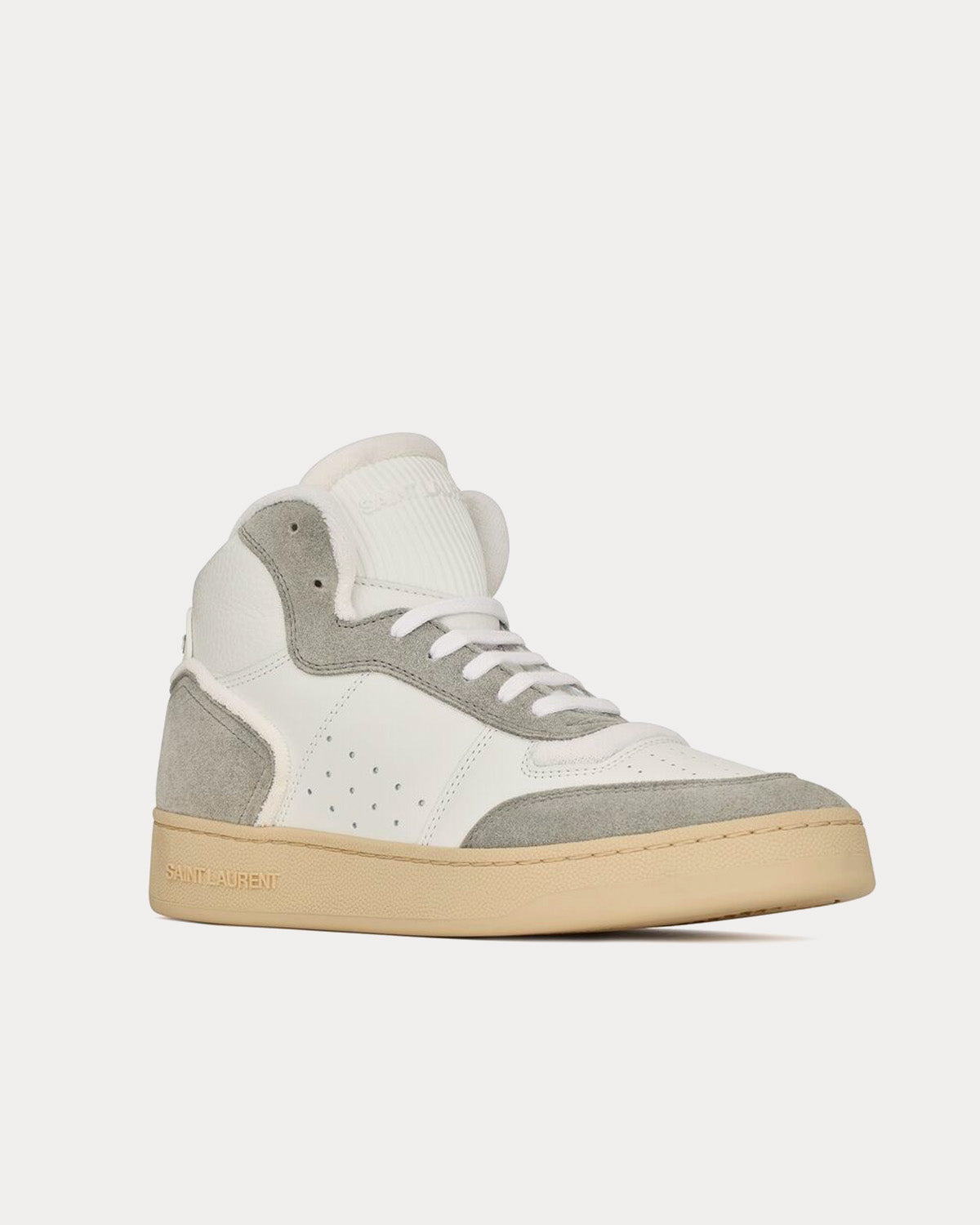 Saint Laurent SL/80 Leather & Suede Blanc Optique / Paris Roof Mid Top Sneakers - 3