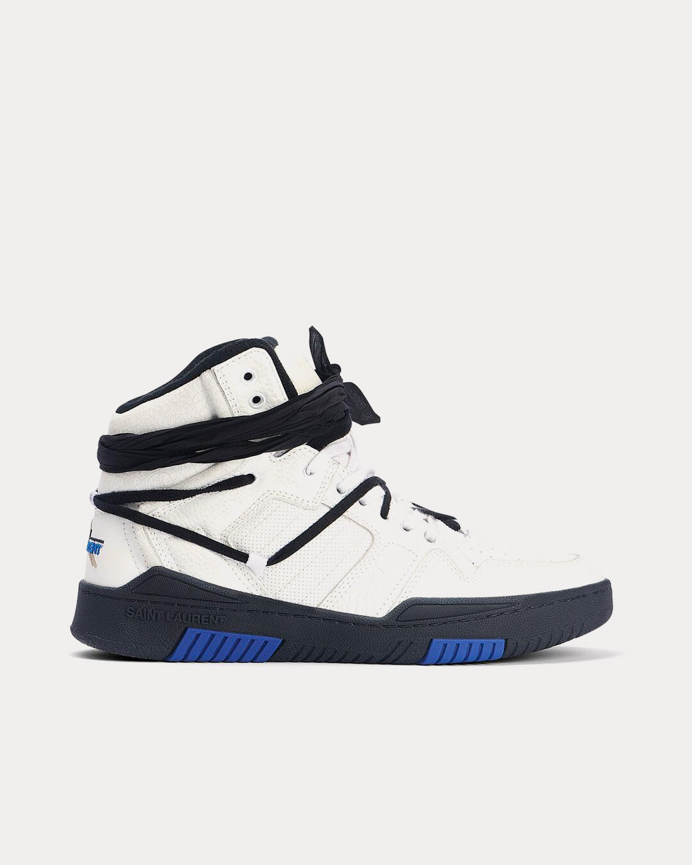 Saint Laurent Smith Grain Leather Blanc et Bleu High Top Sneakers - 1