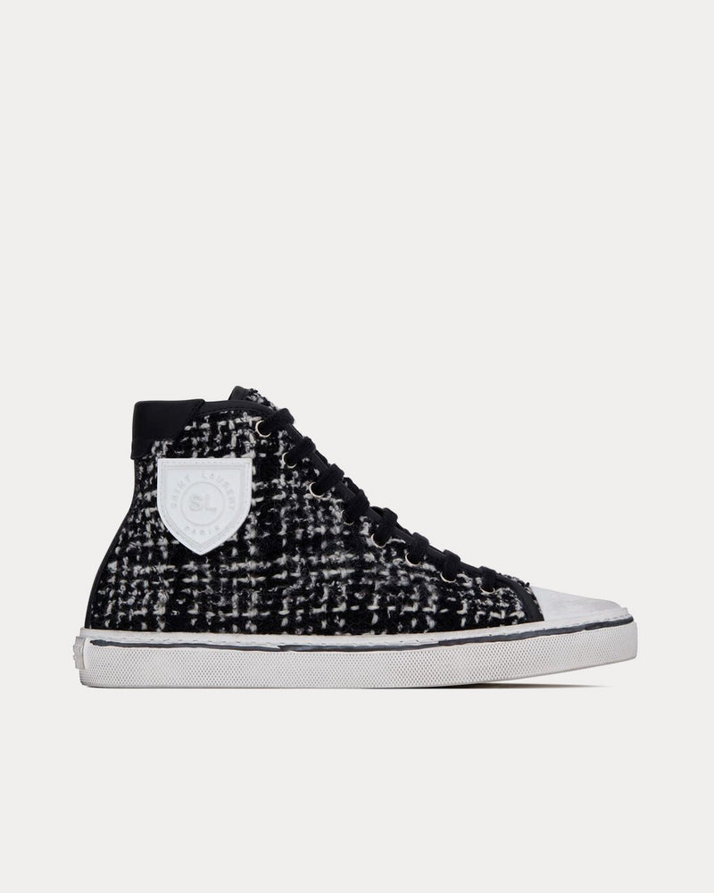 Saint Laurent Bedford Tweed & Leather Black / White Mid Top Sneakers - 1