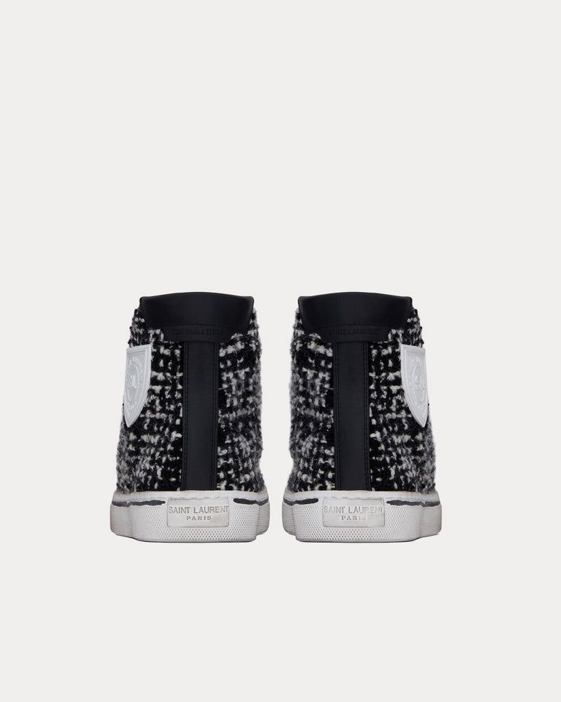 Saint Laurent Bedford Tweed & Leather Black / White Mid Top Sneakers - 3