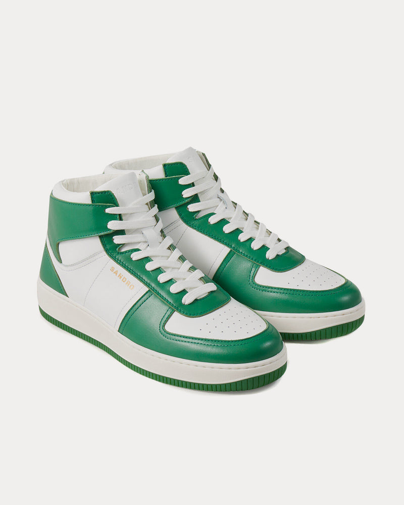 Sandro Leather Green / White High Top Sneakers - 2