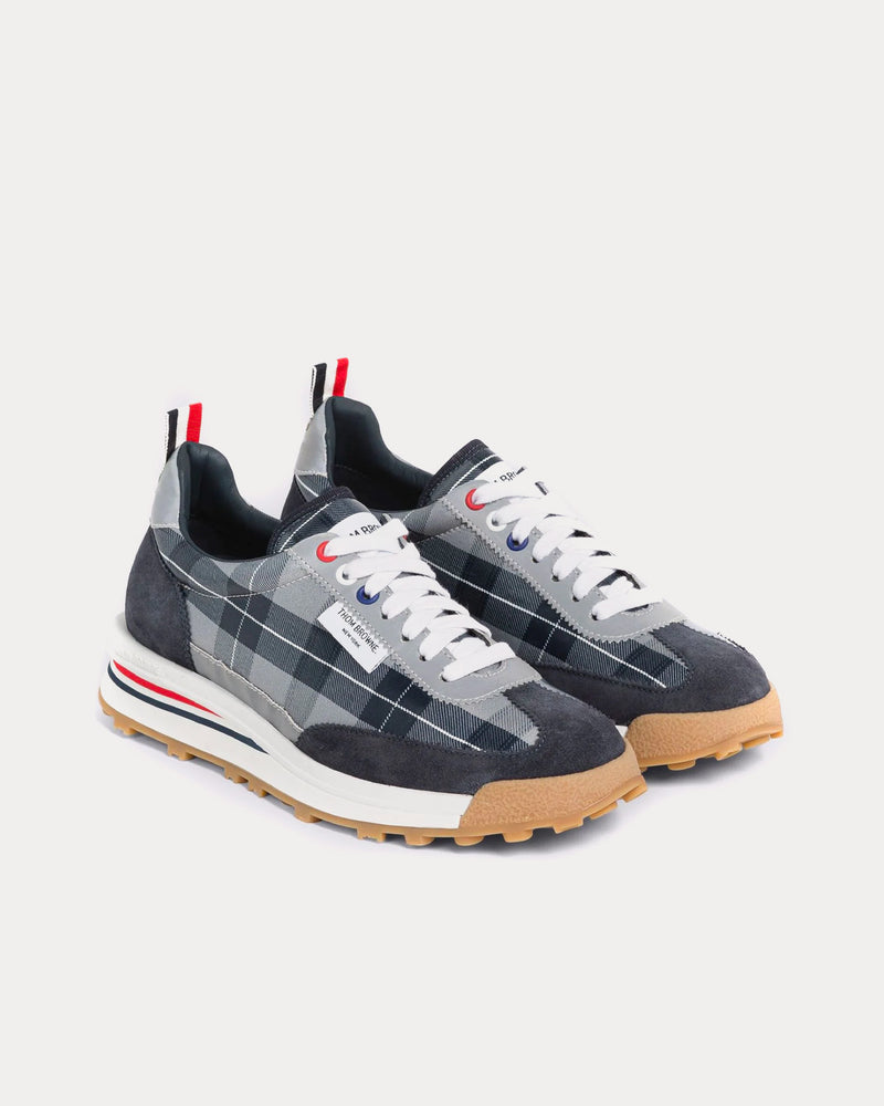 Thom Browne Tech Runner Tartan Shiny Navy Low Top Sneakers - 3