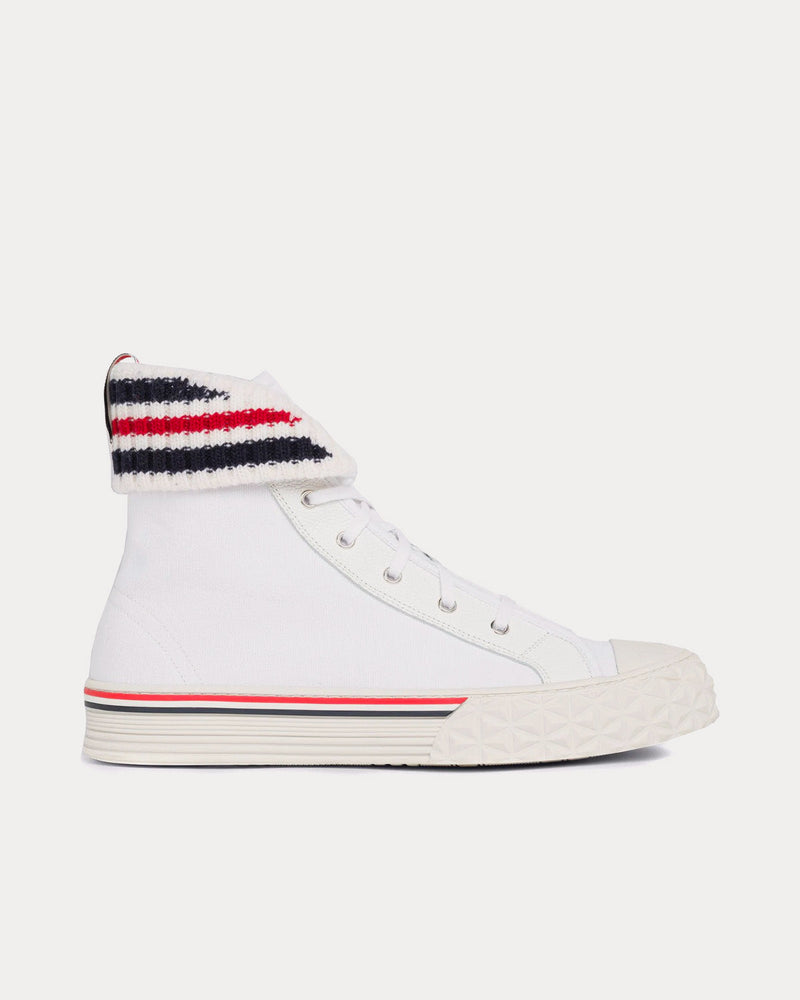 Thom Browne Collegiate Canvas Tartan White High Top Sneakers - 1