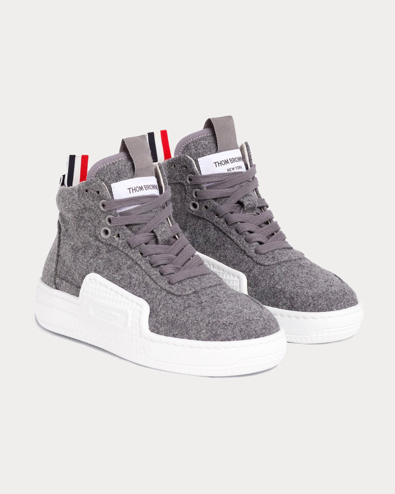 Thom Browne Flannel Covered Basketball Medium Grey High Top Sneakers - 2