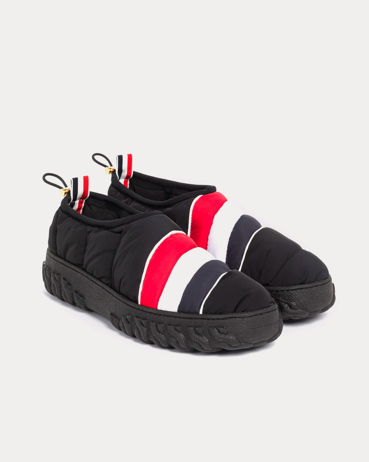 Thom Browne Warm Up Poly Twill Cable Knit Sole Black Slip Ons - 3