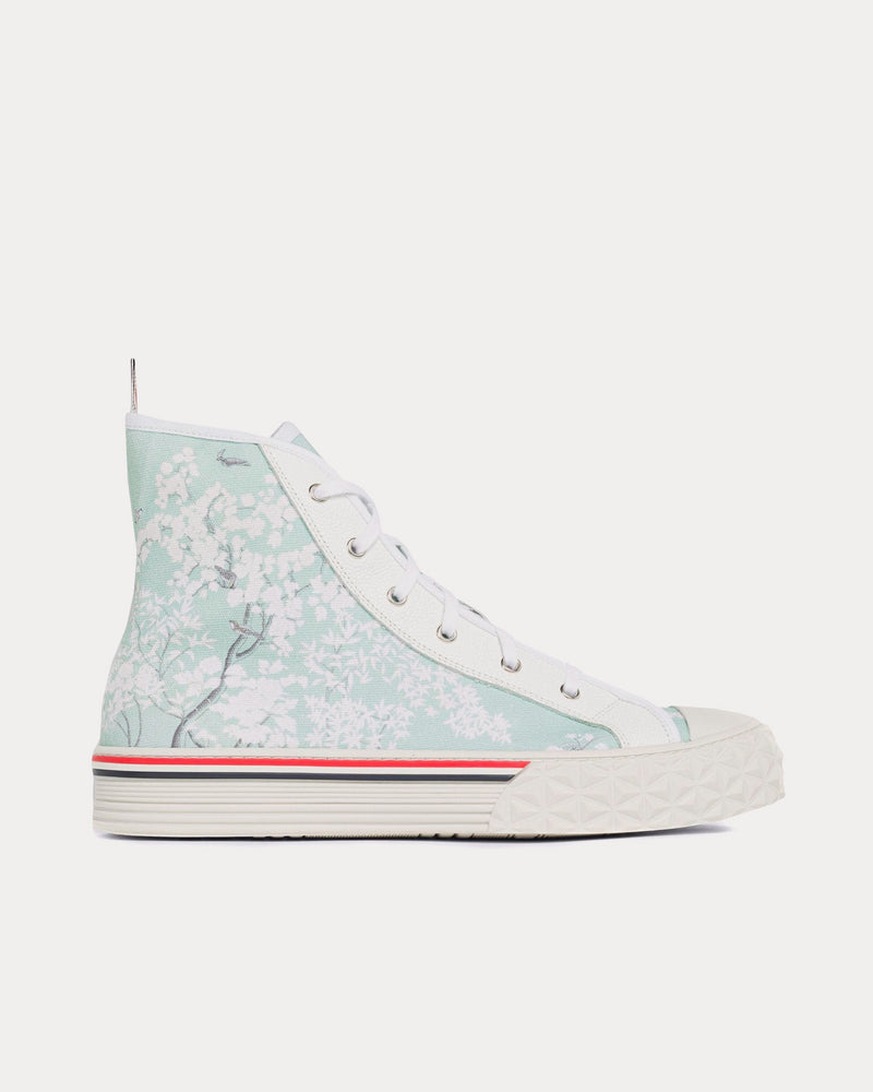 Thom Browne Collegiate Toile Printed Canvas Light Blue High Top Sneakers - 1