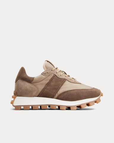 Tod's 1T Suede & Fabric Brown / Beige Low Top Sneakers