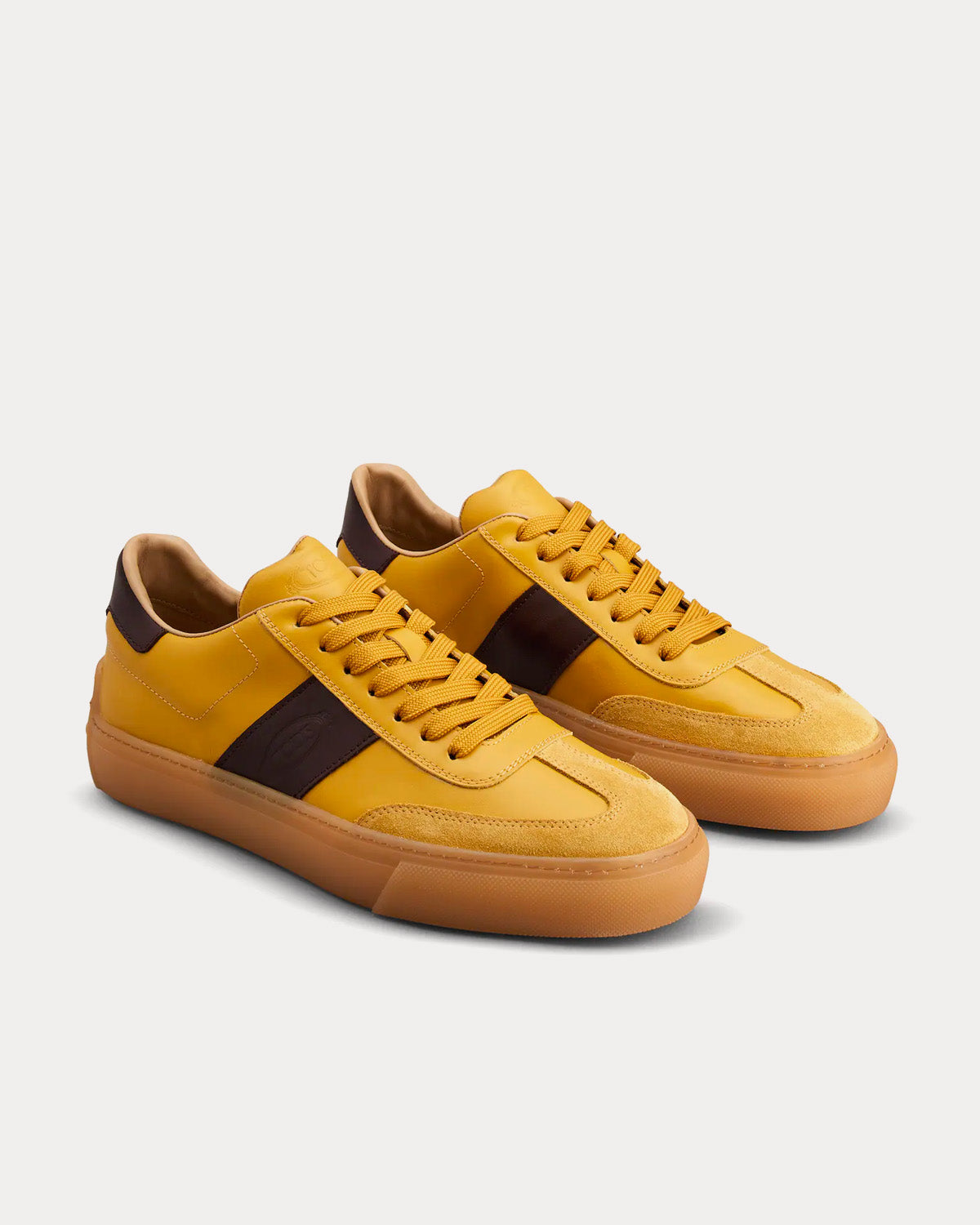 Tod's - Logo Stamped Smooth Leather & Suede Yellow / Brown Low Top Sneakers