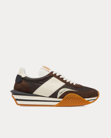 Tom Ford James Suede & Technical Fabric Brown / Ivory Cream Low Top Sneakers