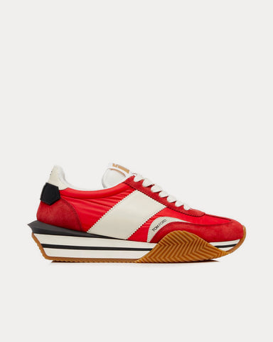 Tom Ford James Suede & Technical Fabric Red / Ivory Cream Low Top Sneakers