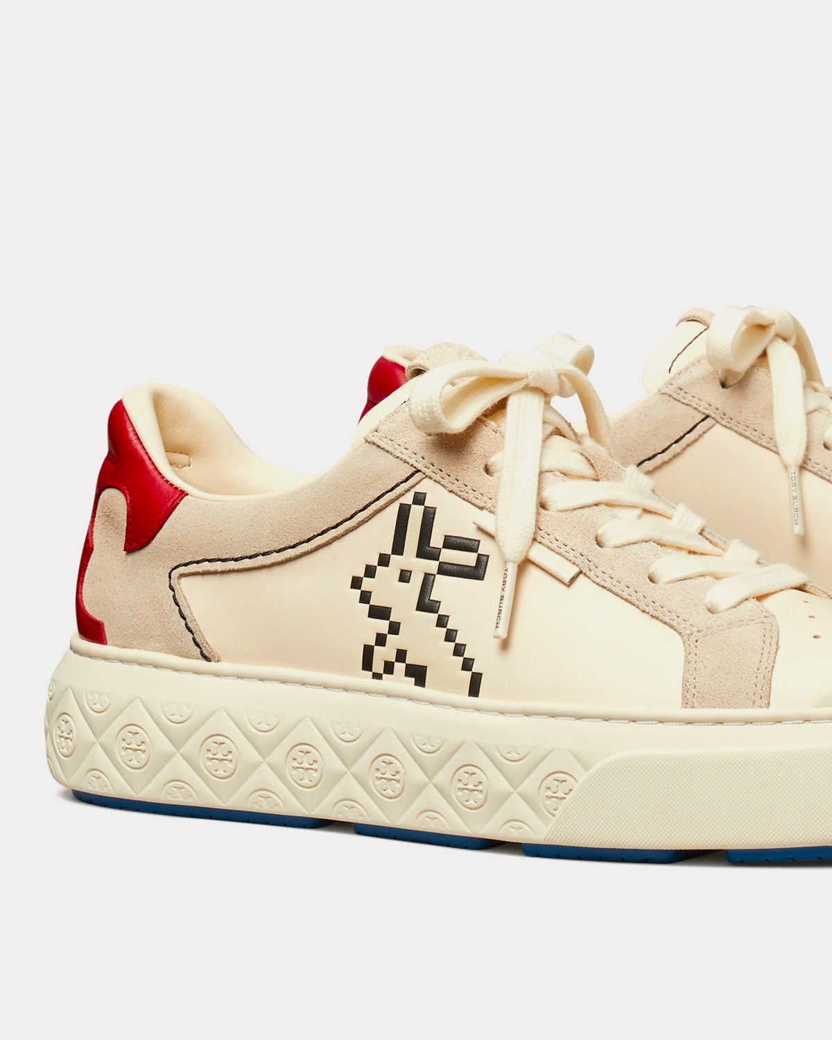 Tory Burch Ladybug Court Pixelated Rabbit Light Cream / Light Cream / Tory Red Low Top Sneakers - 3