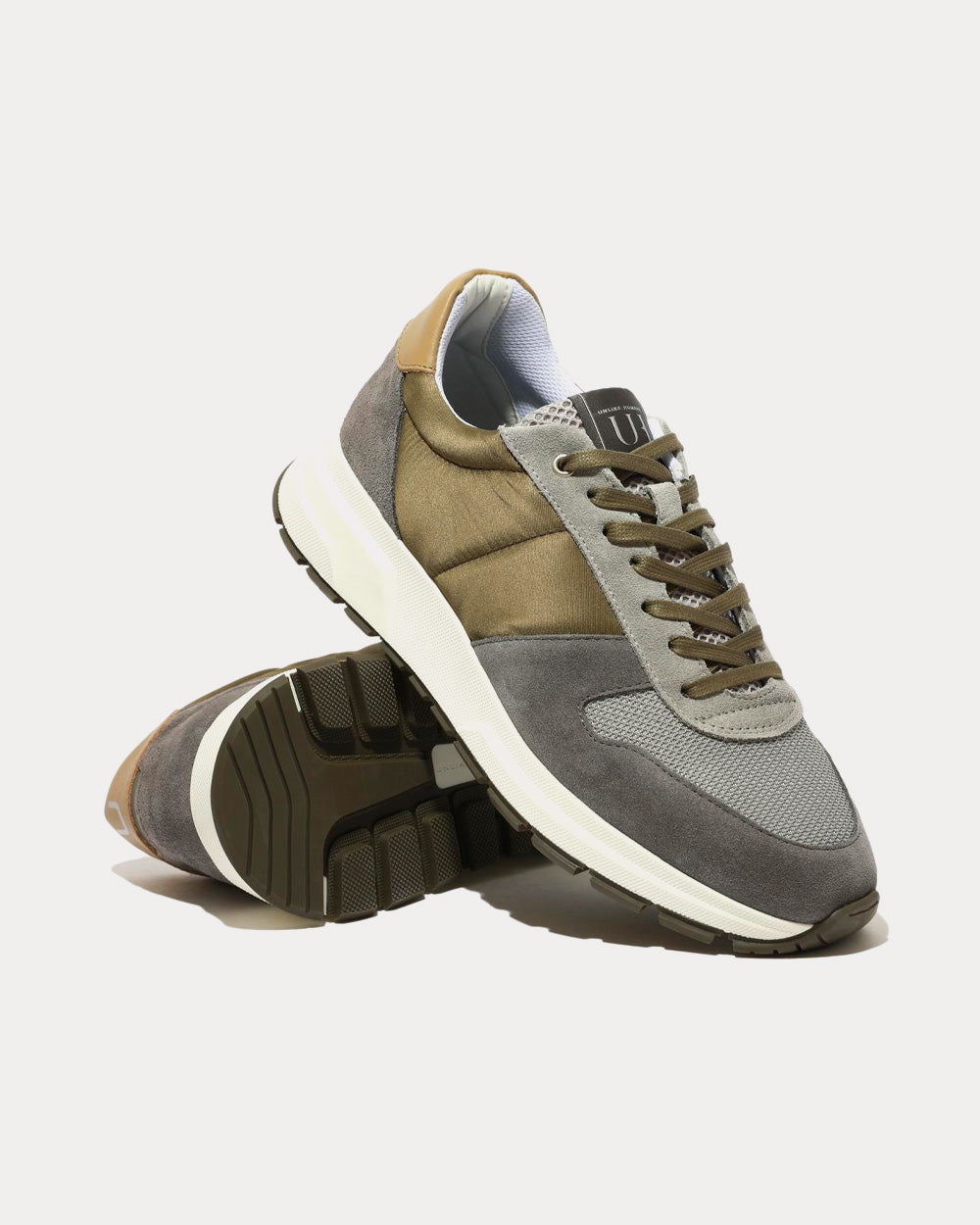 Unlike Humans UHF04 Runner Nylon & Mesh Grey / Olive Low Top Sneakers - 3