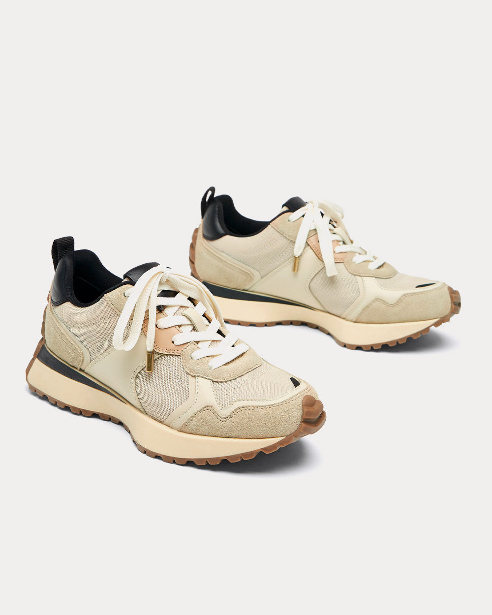 Uterqüe Contrast Coloured Beige Low Top Sneakers - 3