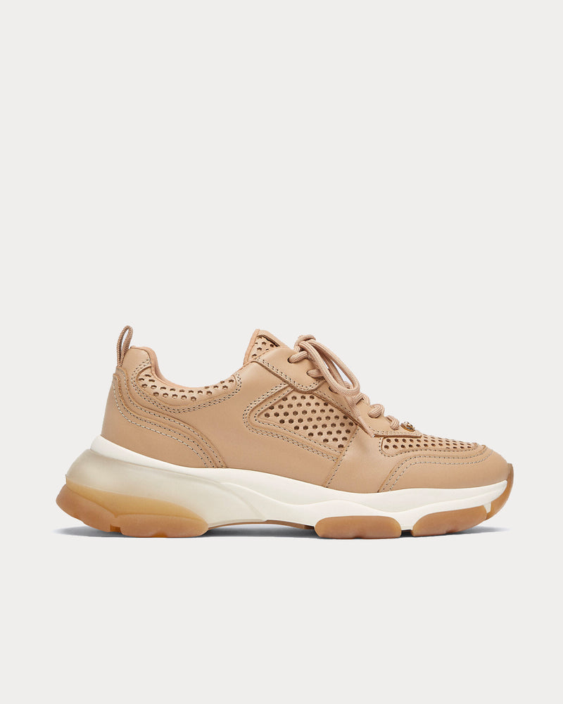 Uterqüe Die-cut Leather Camel Low Top Sneakers - 1