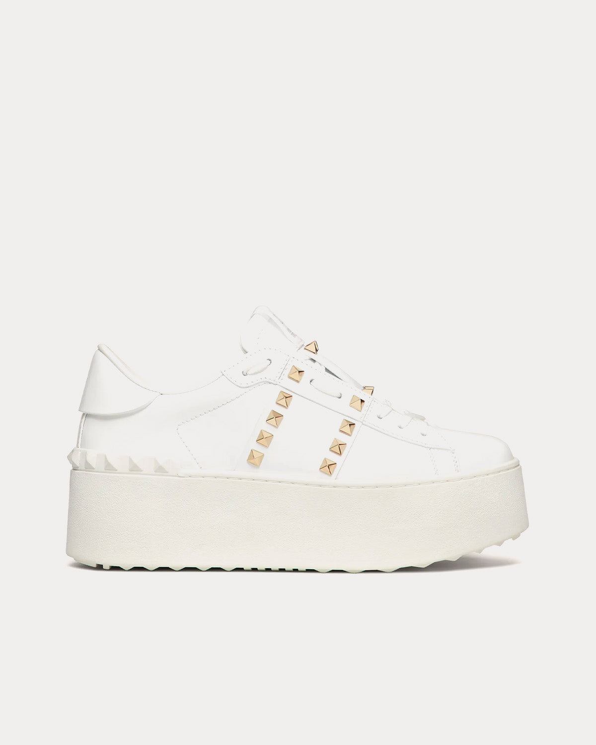 Valentino Flatform Rockstud Untitled Calfskin White Low Top Sneakers - 1