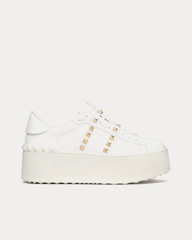 Valentino Flatform Rockstud Untitled Calfskin White Low Top Sneakers