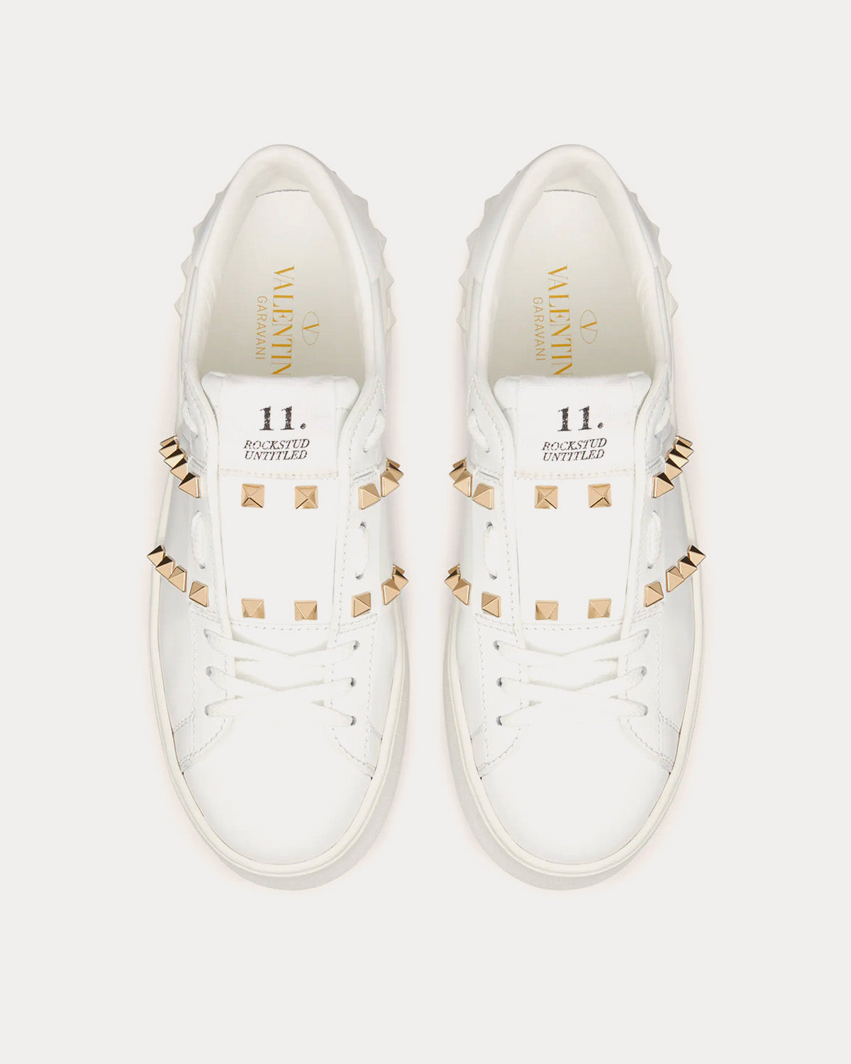 Valentino Flatform Rockstud Untitled Calfskin White Low Top Sneakers - 2