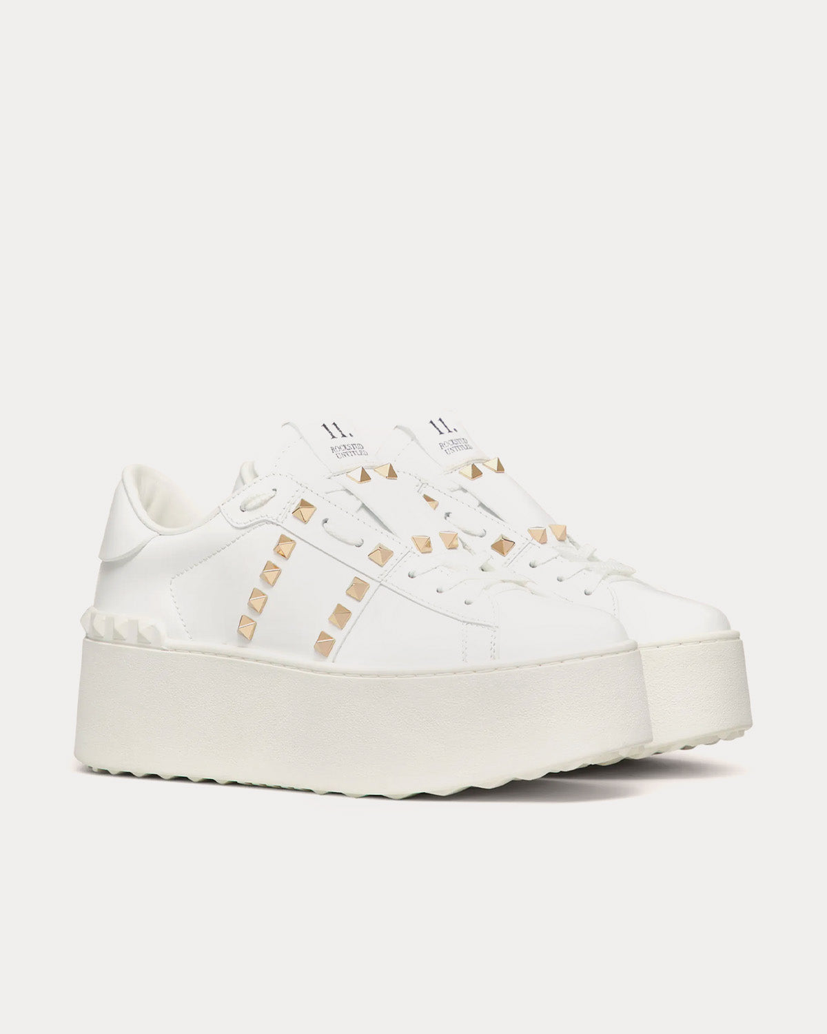 Valentino Flatform Rockstud Untitled Calfskin White Low Top Sneakers - 3