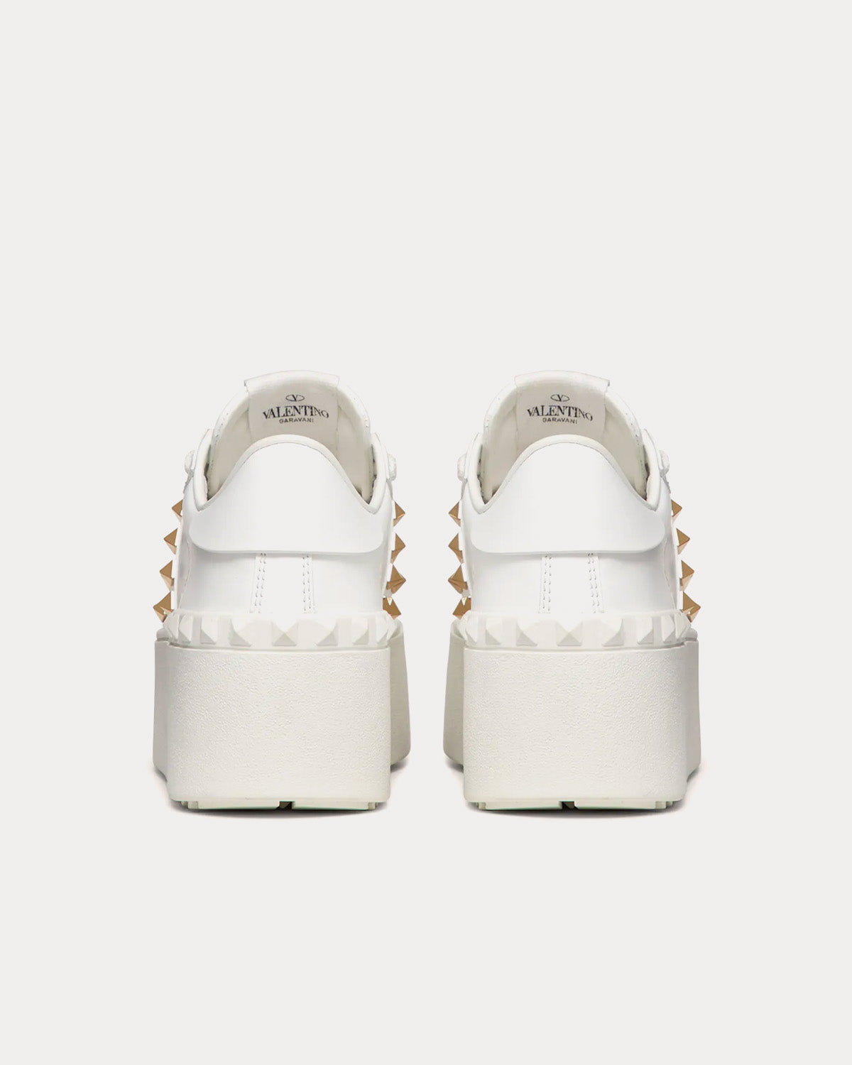 Valentino Flatform Rockstud Untitled Calfskin White Low Top Sneakers - 4