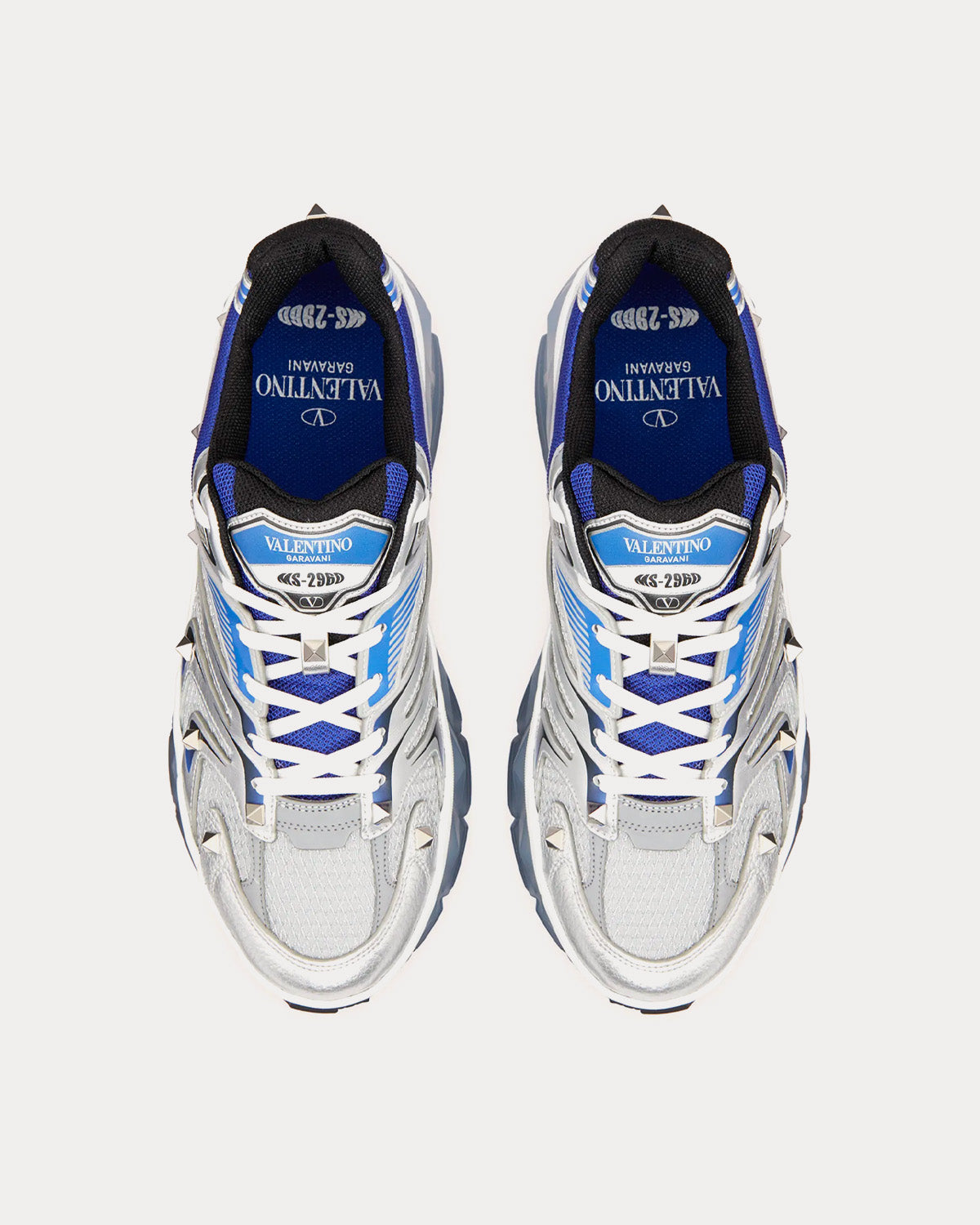 Valentino MS-2960 Fabric & Calfskin Silver / Electric Blue / Black Low Top Sneakers - 2