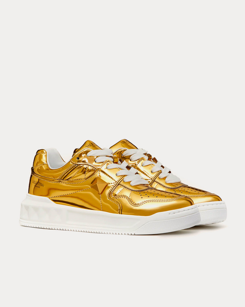 Valentino One Stud Mirror-Finish Synthetic Fabric Antique Brass Low Top Sneakers - 3