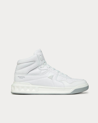 Valentino One Stud Calfskin White High Top Sneakers