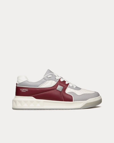 Valentino One Stud Nappa Leather White / Cherry / Pastel Grey Low Top Sneakers