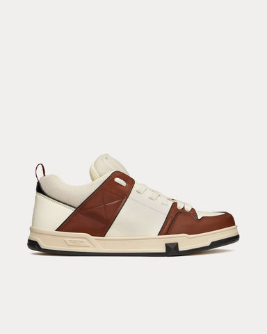 Valentino Open Skate Calfskin & Fabric Ivory / Chocolate Brown Low Top Sneakers