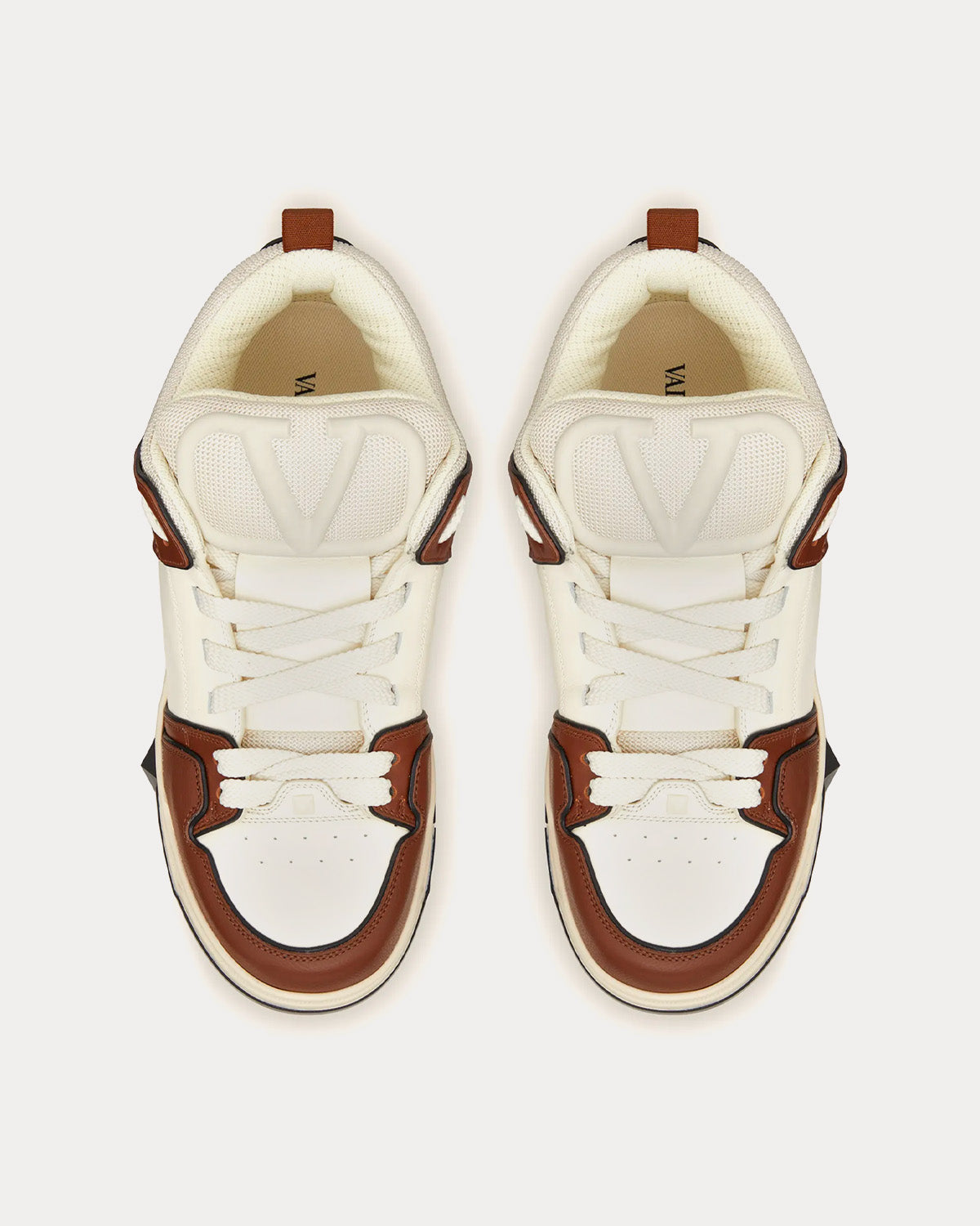 Valentino Open Skate Calfskin & Fabric Ivory / Chocolate Brown Low Top Sneakers - 2