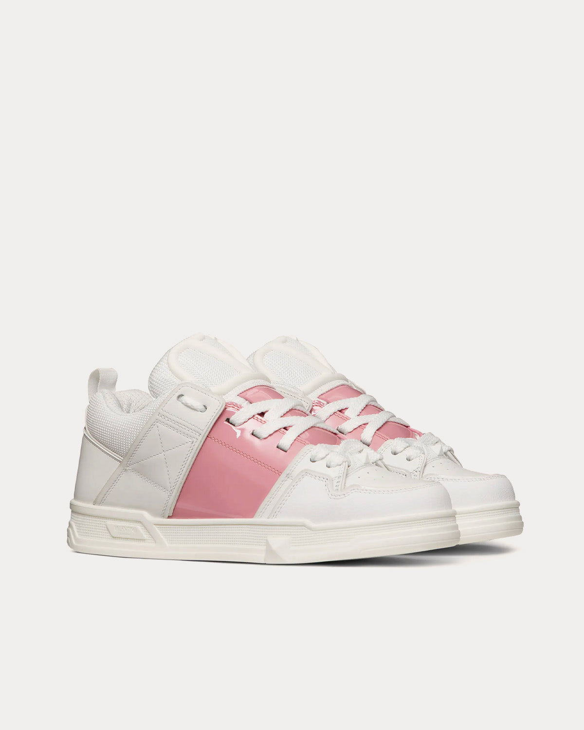 Valentino Open Skate Calfskin with Patent Leather Band White / Coral Low Top Sneakers - 3