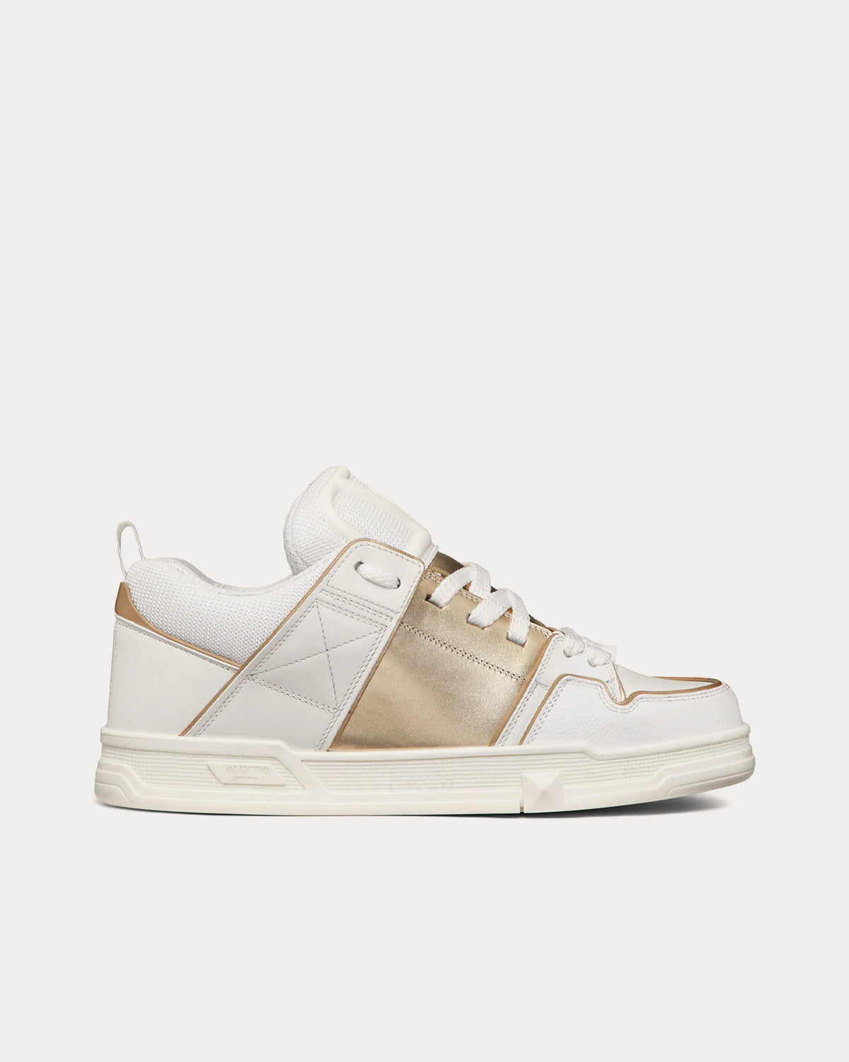 Valentino Open Skate Calfskin with Metallic Band White / Platinum Low Top Sneakers - 1